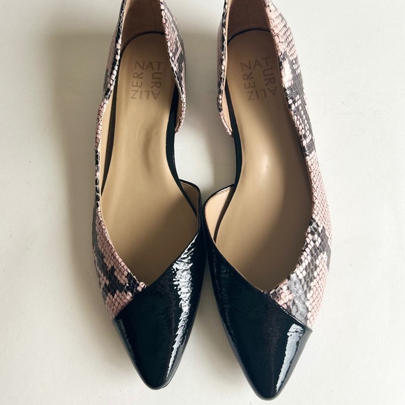 Naturalizer Black Pink Animal Print Leather Point Toe Flats size 8 - Picture 4 of 15